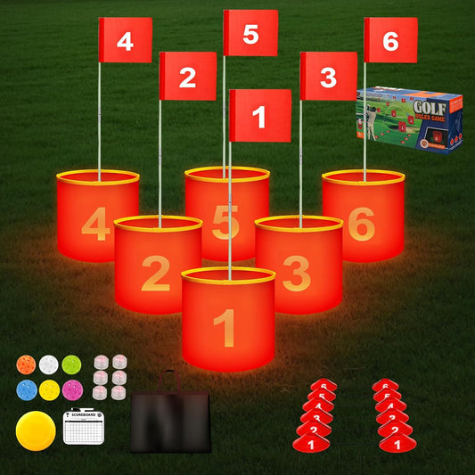 Golf Yard Bucket Games, 6 Holes Golf Practice Game with Flag, Indoor Outdoor Golf Chipping Game for Park, Beach, Backyard, Lawn