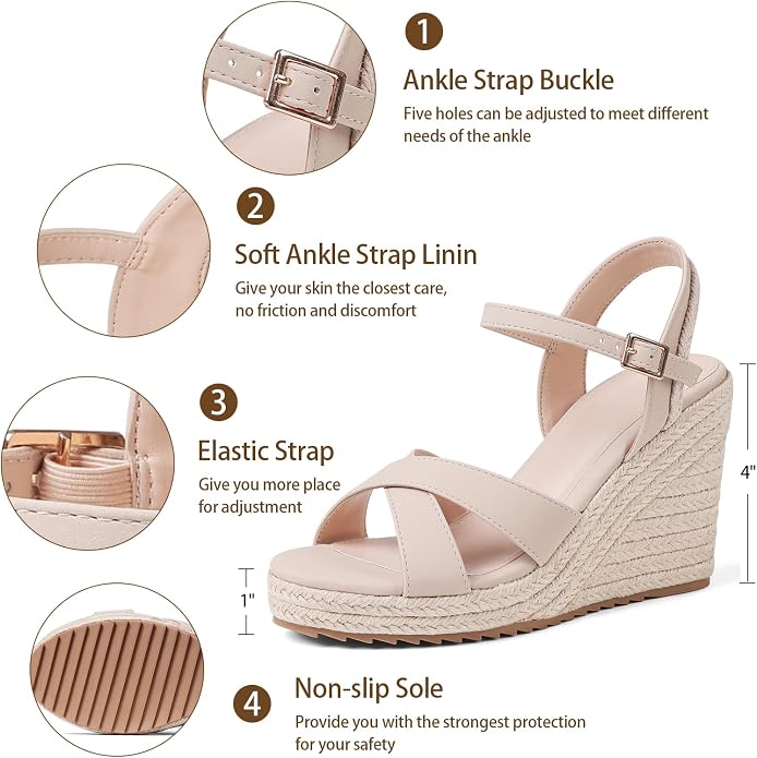 mikarka Women's Espadrille Wedge Sandals: Ankle Strap Platform Open Toe Wedges - Image 4