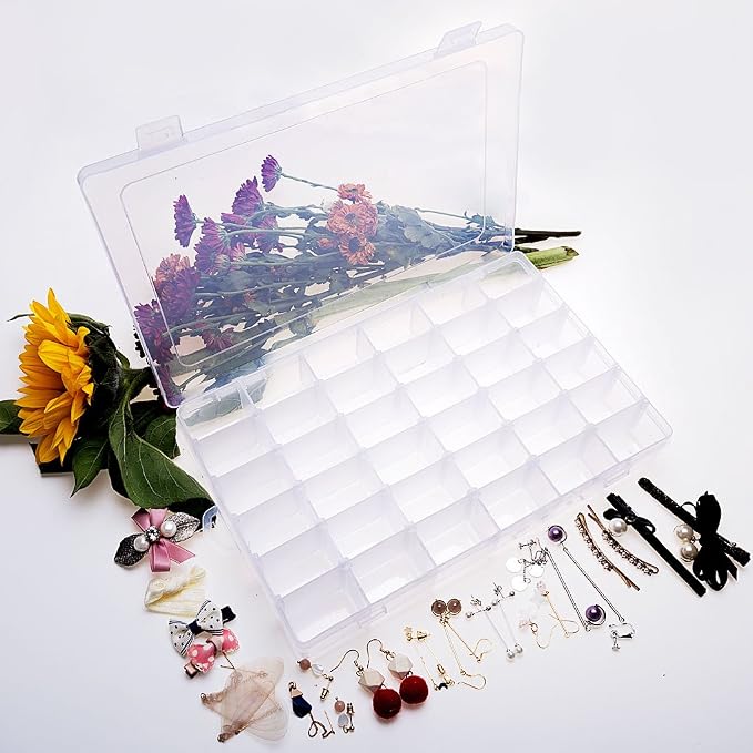 Gospire 36 Grids Clear Plastic Jewelry Box Organizer Storage Container - Image 5