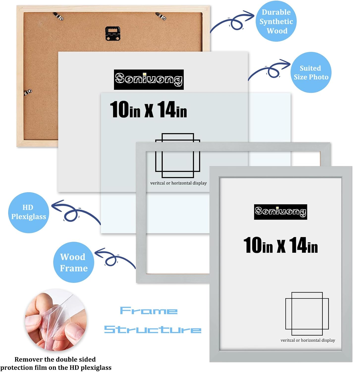 10x14 inch Wood Picture Frames for Wall Hanging,Diamond Painting Frames Rectangle Baby Scan Picture Frame for Family Walls Decoration,Anniversary,Wedding,Christmas,Halloween,Shower,Certificate (Gray)