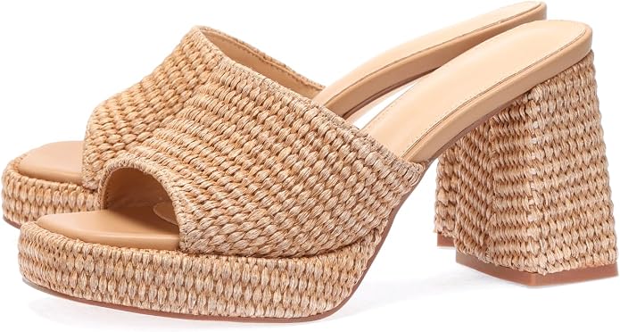 Monrovia Womens Sandals Heels for Women Slide On Block Chunky Platform High - Image 3