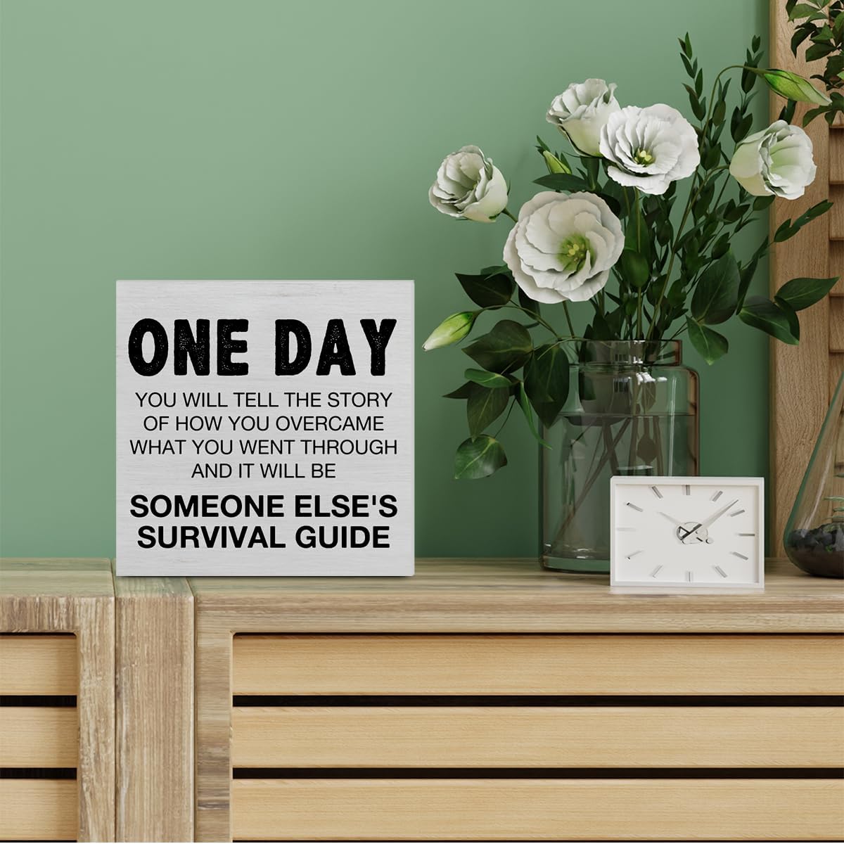 Inspirational Quote Wooden Box Sign Desk Decor, One Day You Will Tell the Story Wood Block Sign Home Office Tabletop Shelf Desk Decoration, 5 X 5 Inches