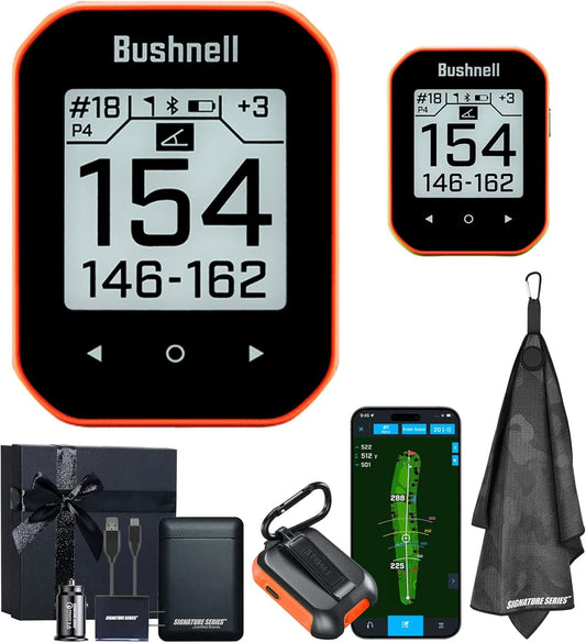 Bushnell Golf Phantom 3 Slope GPS Handlheld (Orange) | 38,000+ Courses, Slope Compensation, Hazard Info, Distance Calculator, Scorekeeping, Magnet Mount, Touchscreen | Signature Series Gift Bundle