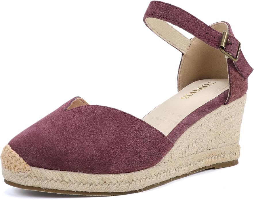 Platform Wedges Sandals for Women, Ankle-Strap, Cap Toe, Summer Espadrilles by TONIVIS
