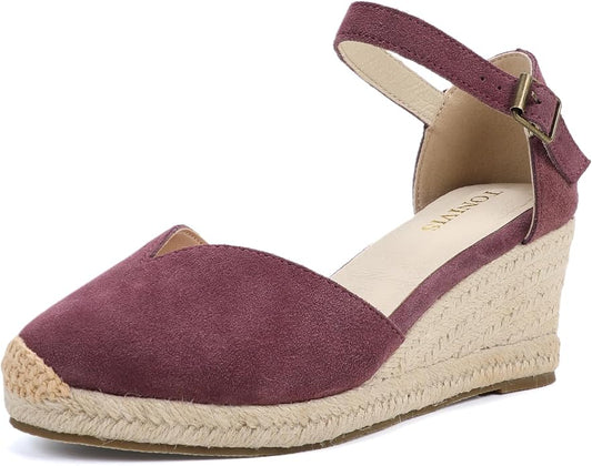 Platform Wedges Sandals for Women, Ankle-Strap, Cap Toe, Summer Espadrilles by TONIVIS