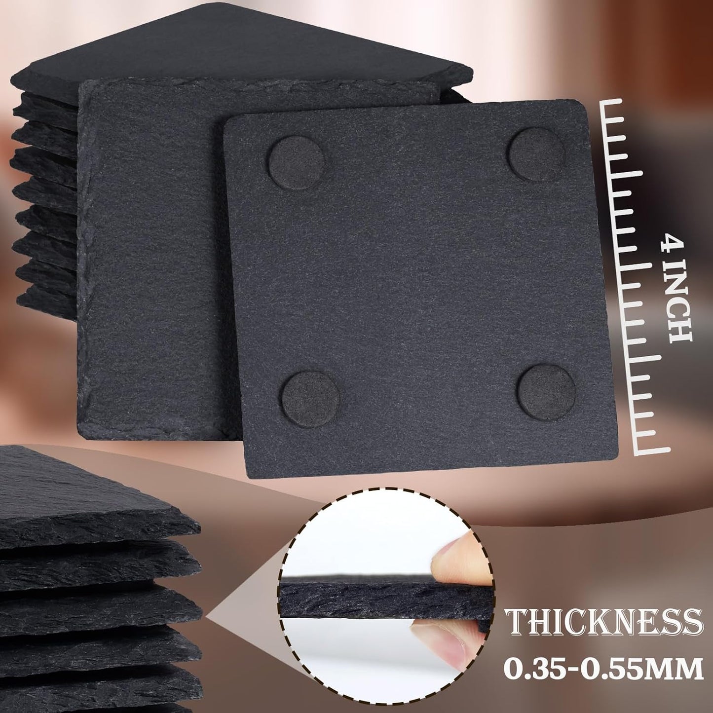 13 Pieces Slate Drink Coasters, GOH DODD 4 Inch Black Coasters Stone Coaster Set, Laser Engraving Blanks with Anti-Scratch Bottom for Home Office Bar Outdoor Housewarming Gifts Wedding Party, Round