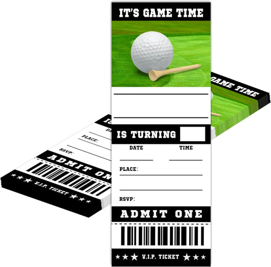 20 Golf Game Ticket Invite Cards-Golf Birthday Invitation with Envelopes for Teens kids Adults-Sports Birthday Cards-Party Favor & Supplies (3×8 inch)-A10