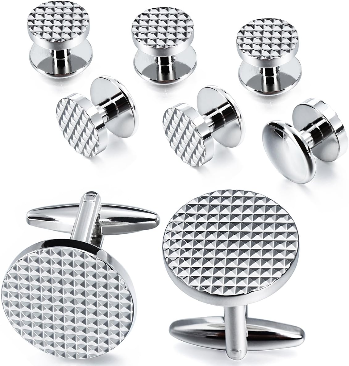 HAWSON Silver/Gold Cufflinks for Men with Tuxedo Shirt Studs,Men Accessories Jewelry with Gift Box,Gifts for Family,Best Friend on Wedding Business Birthday Anniversary