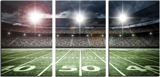 American Football Large Artwork Dorm Kids Room Canvas Wall Art Green Spotlight Rugby Field Match Sport Picture for Boy Bedroom Playroom Wall Décor Framed 16x24inch