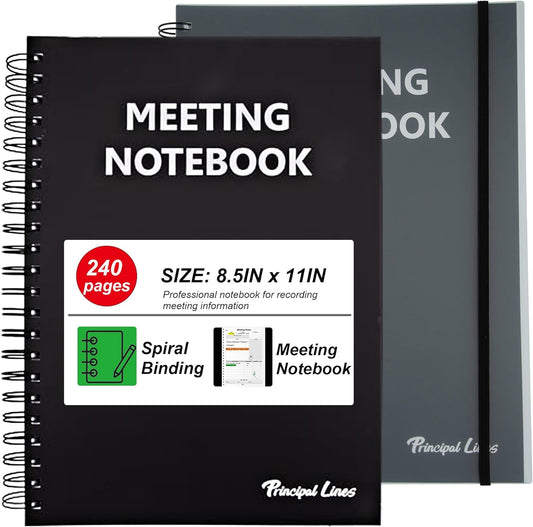 2 Pack Meeting Notebooks for Work Planner With Action Items 8.5" X 11" - A4 Professional Notebooks for Note Taking - Business Daily Planner Undated,Office Notebooks,240 Pages