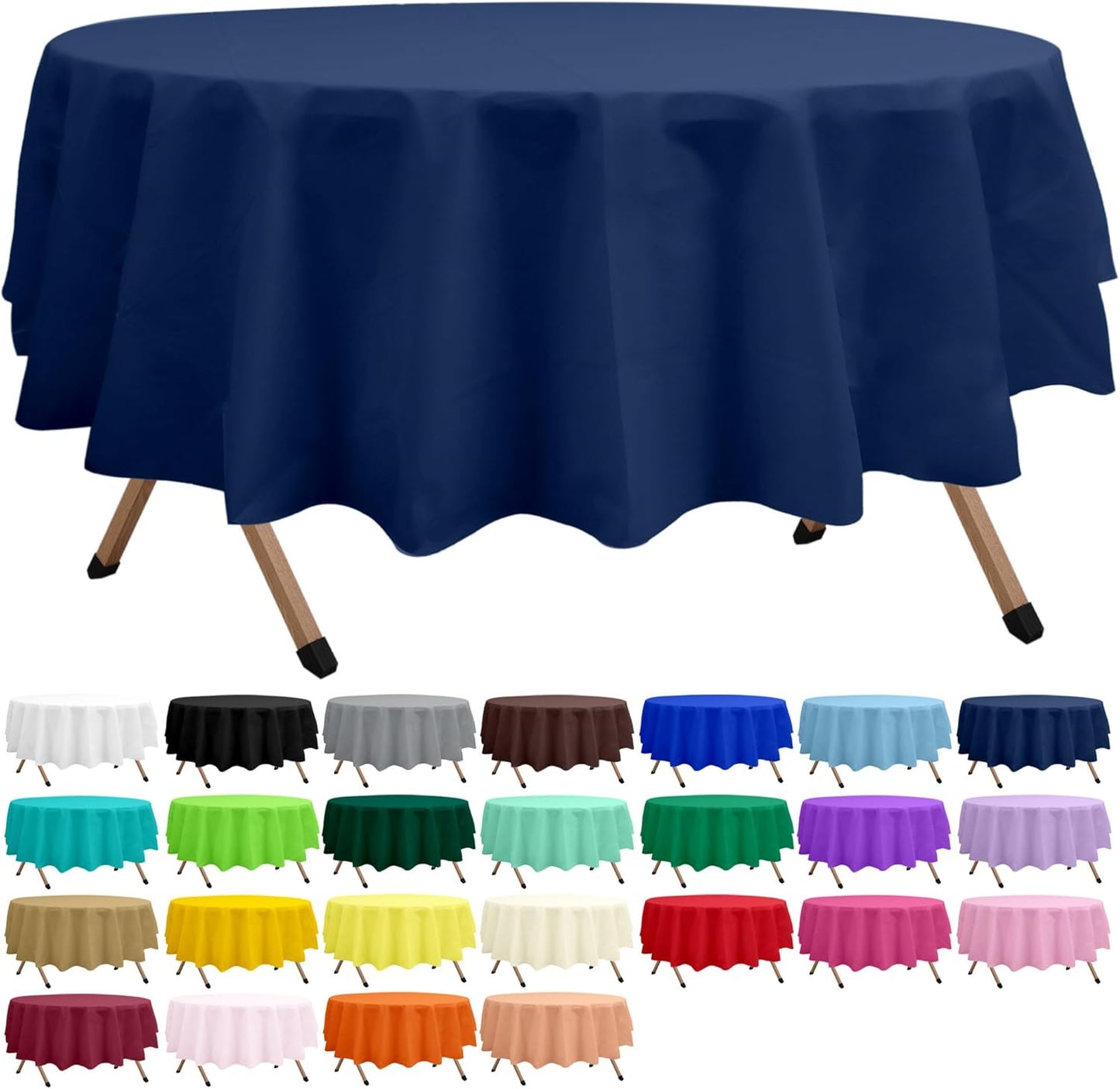2 Pack Navy Blue Premium Plastic Tablecloth Round 84 Inches Reusable Midnight Marine Blue Decorative Table Cover for Dining, Wedding, Party, Indoor and Outdoor use