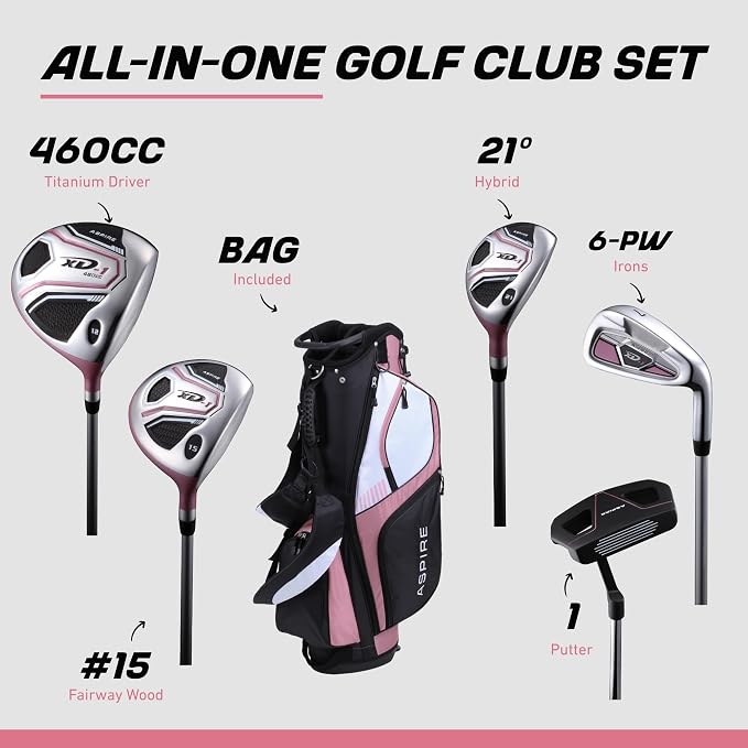 Aspire XD1 Womens Golf Clubs Full Set, Includes Driver, 6-PW Irons, Stand Bag - Image 2
