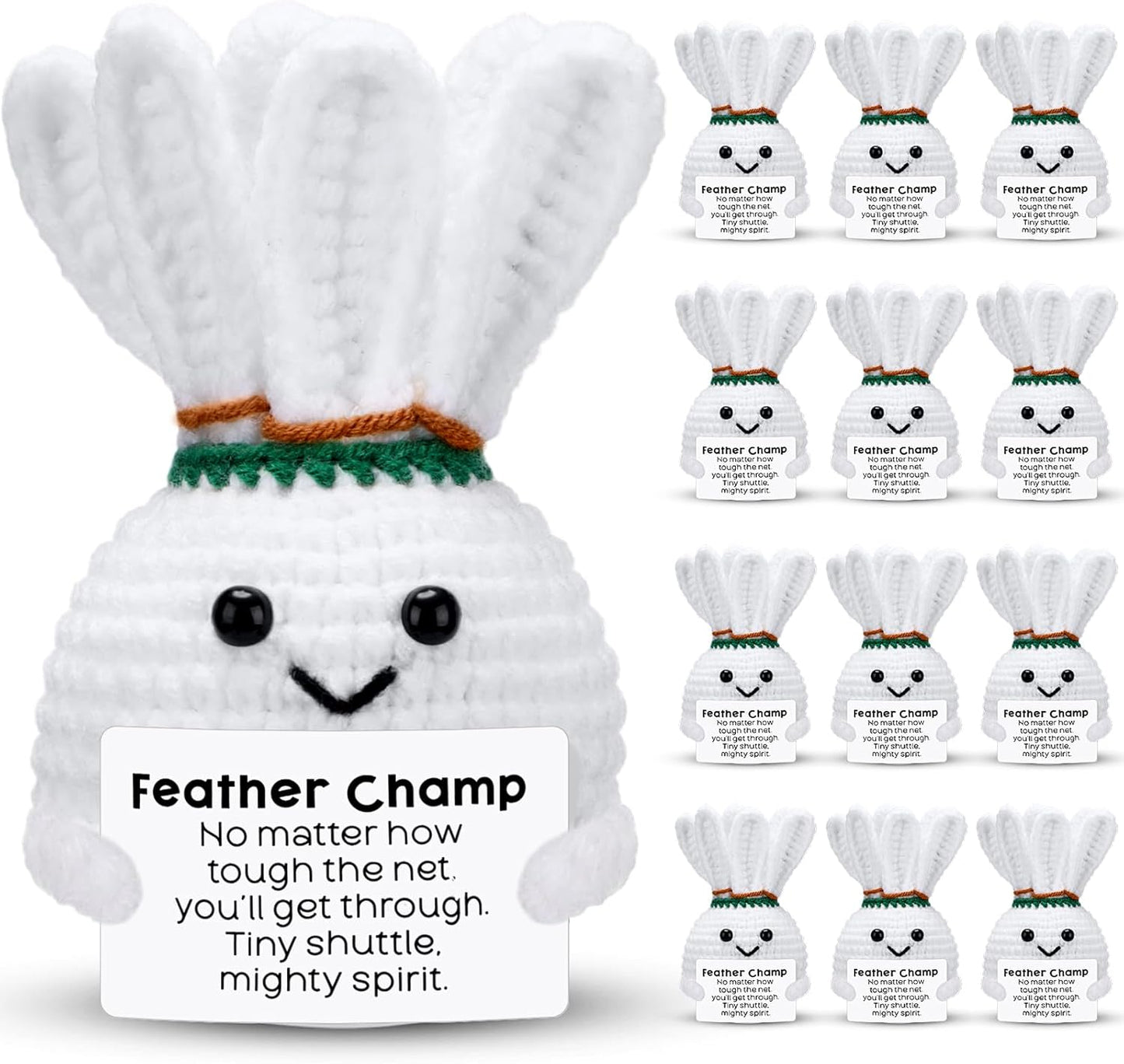 12pcs Funny Badminton Gifts for Team Bulk Positive Badminton Balls with Motivational Cards Handmade Mini Crochet Team Gift for Coach Women Men Coworker Birthday Christmas Party Favors