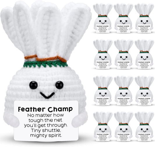 12pcs Funny Badminton Gifts for Team Bulk Positive Badminton Balls with Motivational Cards Handmade Mini Crochet Team Gift for Coach Women Men Coworker Birthday Christmas Party Favors