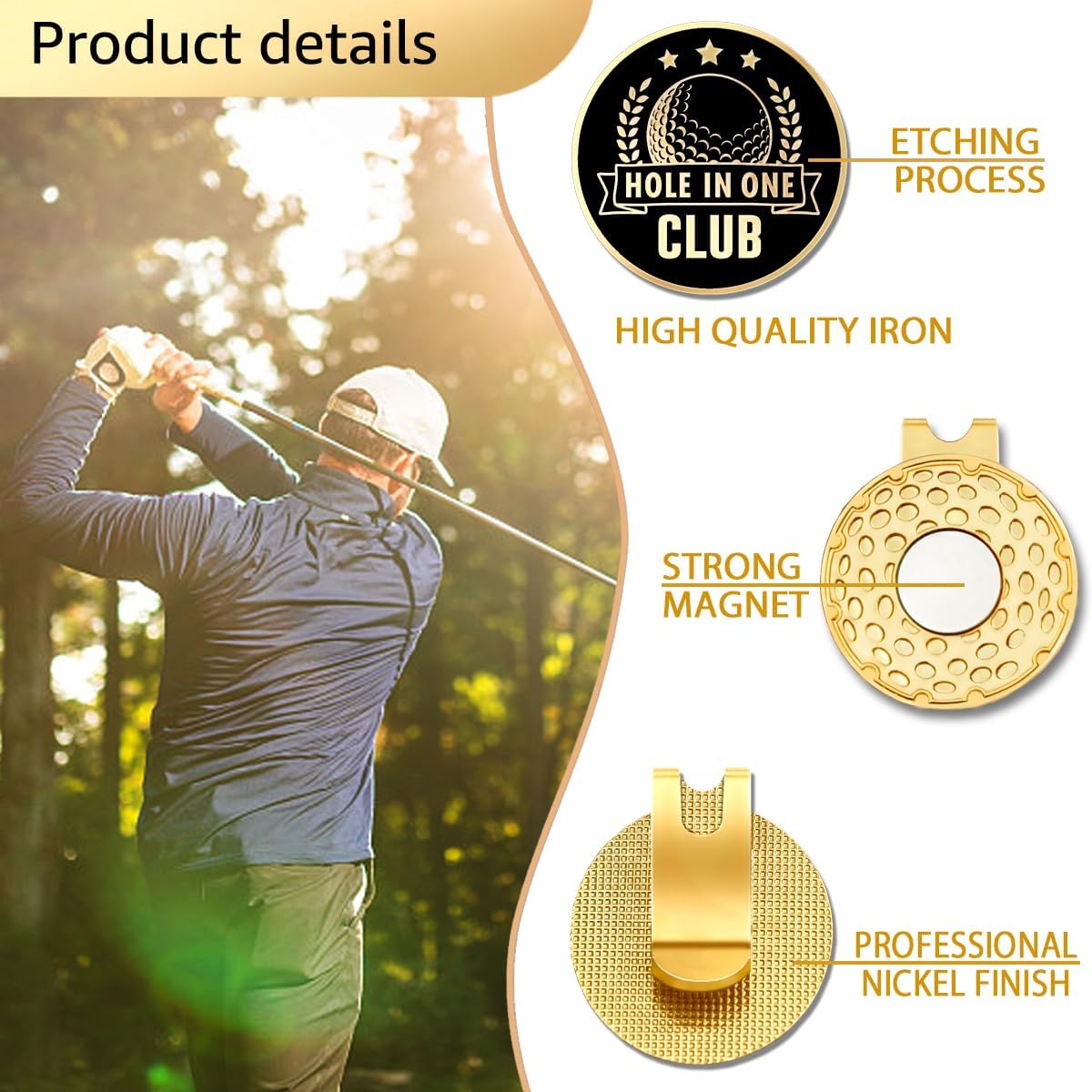 Hole in One Club Black Gold Golf Ball Marker with Magnetic Hat Clip, Golf Accessories for Men Women, Golf Gifts for Men Women Golfer, Birthday Retirement Gifts for Golf Lover Golf Fan?B?