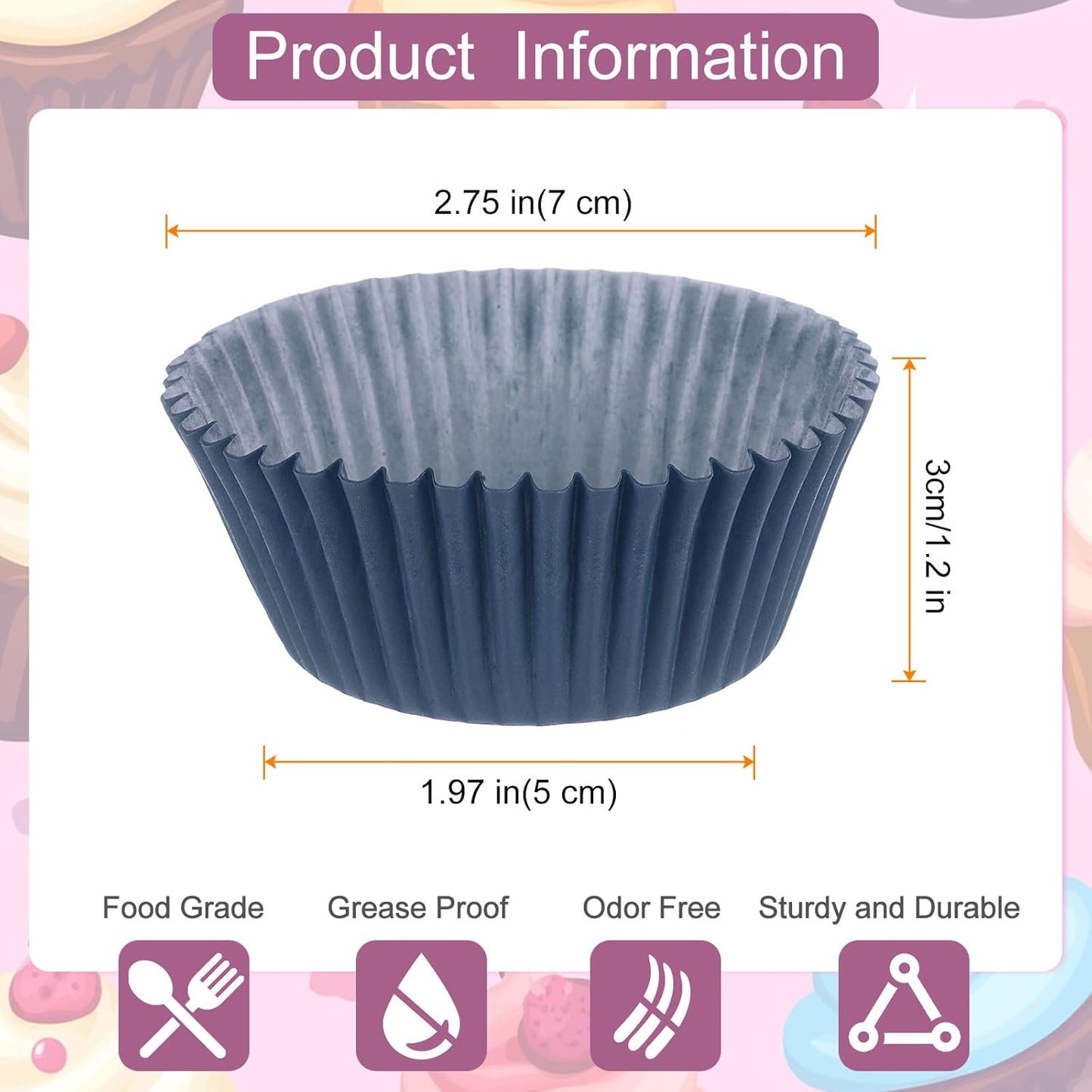 HARFINGTON 100 Count Cupcake Liners Dark Blue Cupcake Cups Standard Size Muffins Liners Papers Baking Cups Wrappers Greaseproof for Party Wedding Birthday