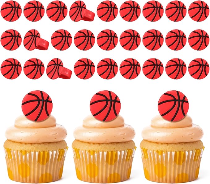 Honeydak 48 Pcs Basketball Cupcake Rings Toppers Decoration Sport Ball Theme by Honeydak