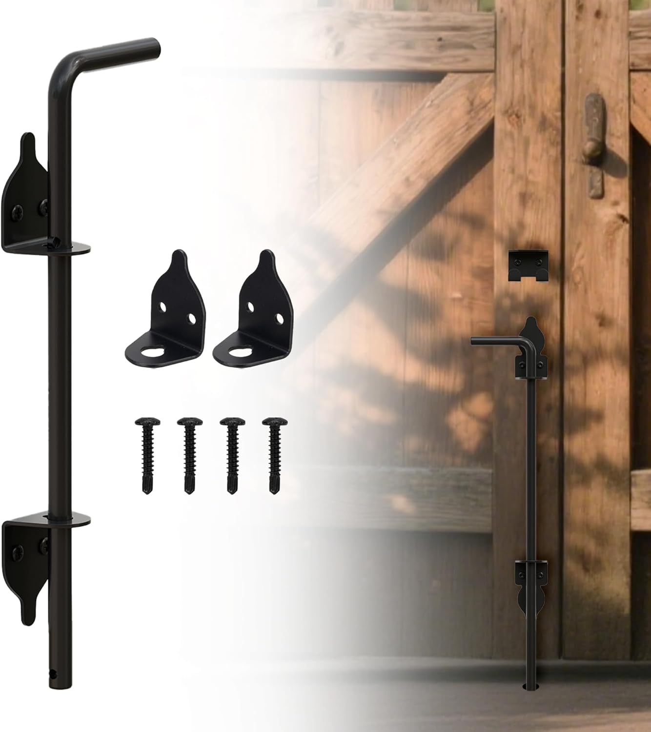 12" Heavy Duty Cane Bolts for Gates with Black Rustproof Powder Upgraded Hardware Gate Drop Rod for Wood PVC Vinyl Fences Gates, Double Doors-1 Pack