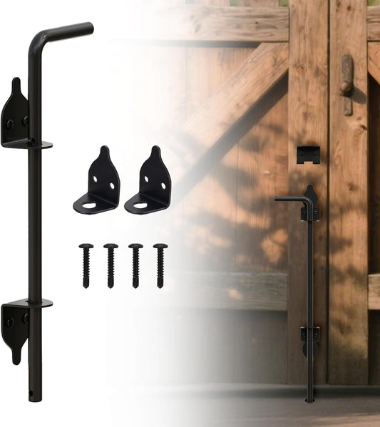 12" Heavy Duty Cane Bolts for Gates with Black Rustproof Powder Upgraded Hardware Gate Drop Rod for Wood PVC Vinyl Fences Gates, Double Doors-1 Pack