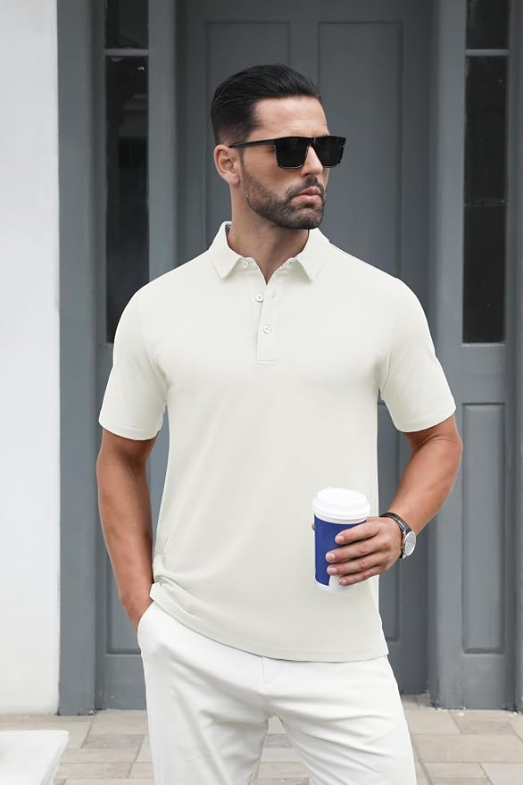 MAGCOMSEN Men's Polo Shirts Short Sleeve Cotton Pique 3 Button Classic Fit - Image 2