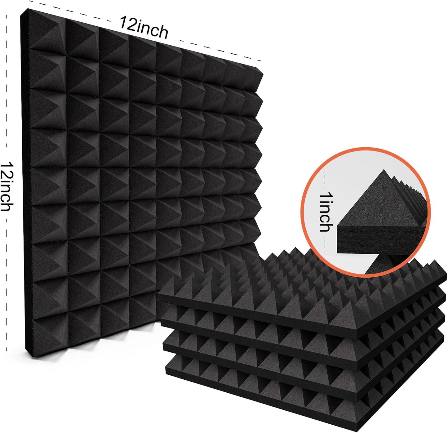 24 Pack Sound Proof Foam Panels Studio Acoustic Foam Panels,1" X 12" X 12"Soundproof Wall Panels,Fire-Proofed Pyramid Soundproofing Wedges,Acoustic Treatment Foam for Home -Black