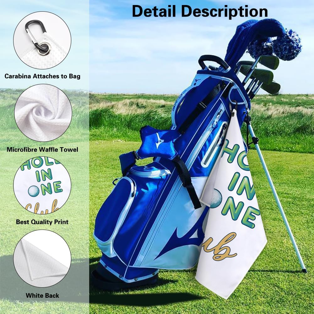 Hole in One Club Funny Printed Microfiber Golf Towel with Clip, Cute Golf Gifts for Golf Fan Dad Mom Papa Husband Grandpa, Golfer Father's Day Birthday Gifts, Golf Accessories for Men Women