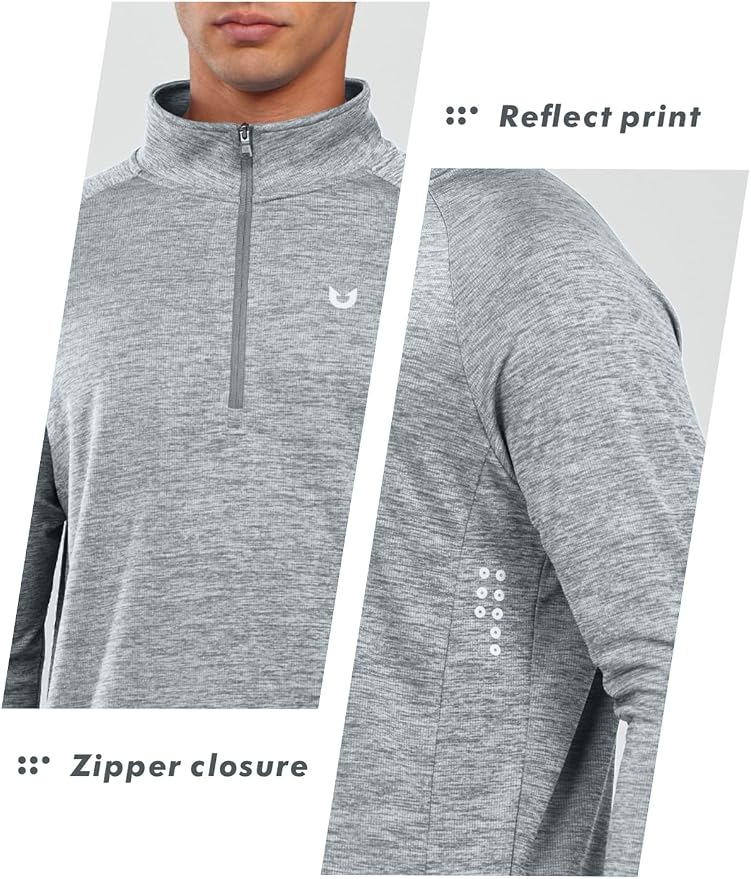 NORTHYARD Quarter Zip Pullover Men Running Shirt Long Sleeve Moisture Wicking - Image 4