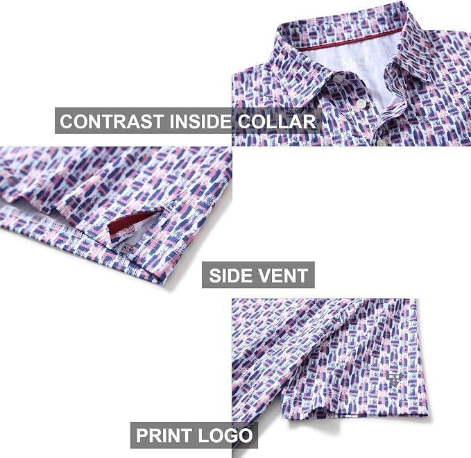 Golf Shirts for Men Dry Fit Short Sleeve Print Performance Moisture Wicking - Image 4