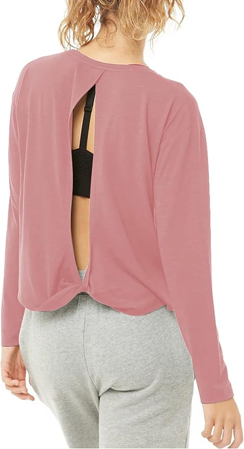 Bestisun Long Sleeve Workout Shirts Yoga Dance Tops Open Back Athletic Clothes - Image 3