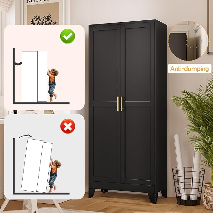 Black Pantry Storage Cabinet, Metal Storage Cabinet, - Image 7