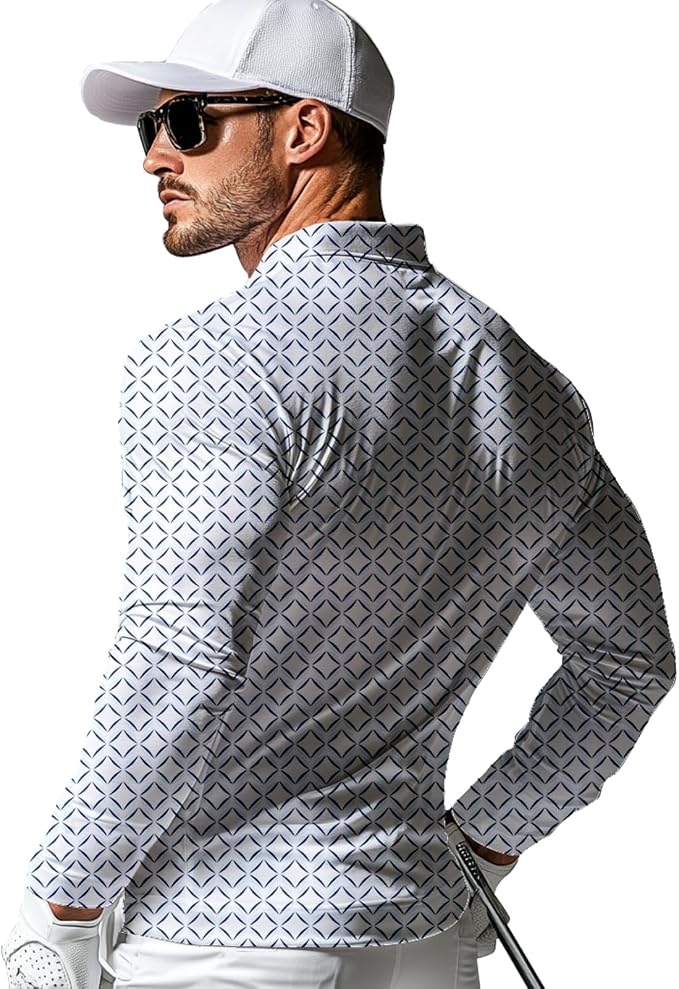 Men's Long Sleeve Golf Shirt Quick Dry 3 Button Work Fishing Outdoor Casual - Image 2