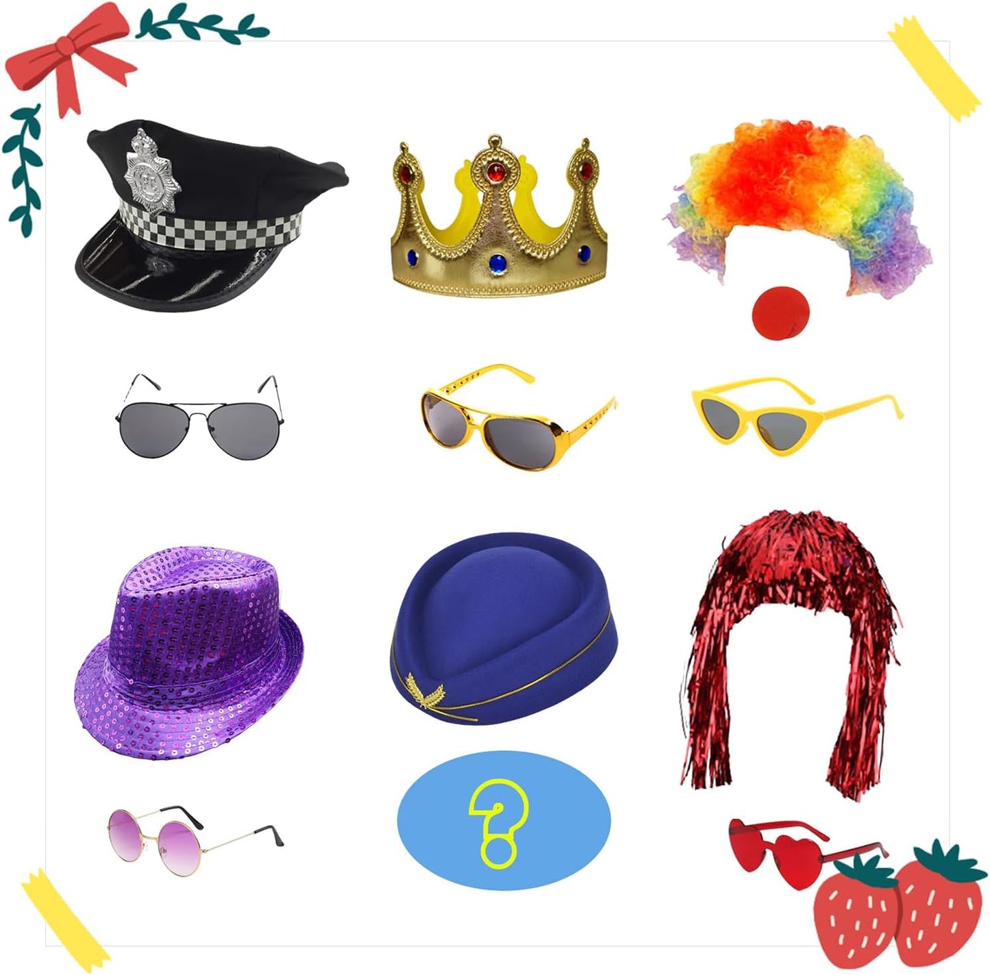 21 Pcs Funny Party Photo Booth Props Set for Adults Assorted Dress Up Costume Hats Props Fun Sunglasses Fun Photo Booth Kits for Wedding Props, Birthday, Cosplay, Bachelorette Party Supplies
