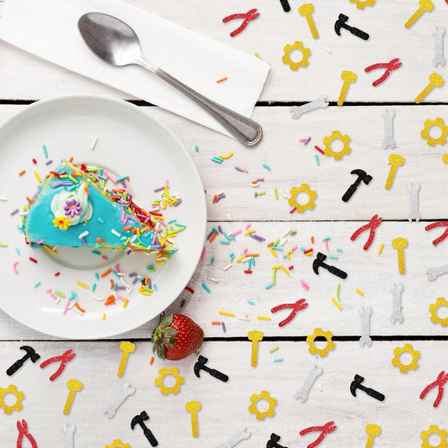 150pcs Construction Confetti, Tools Table Confetti, Black Glitter Wrench Gear hammer Table Scatter for Boy Men, Repair Tools Themed Birthday Party Decoration