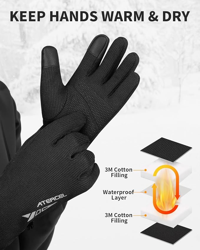 ATERCEL 3M Thinsulate Winter Gloves Men Women, Waterproof Thermal Cold Weather - Image 2