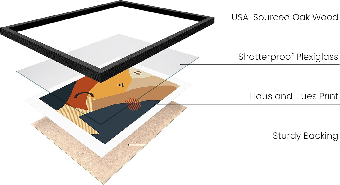 HAUS AND HUES Abstract Minimalist Landscape Wall Art – Set of 6 Modern Mountain Prints, Geometric Nature Posters, Aesthetic Minimalist Wall Decor (Black Frame, 8x10)