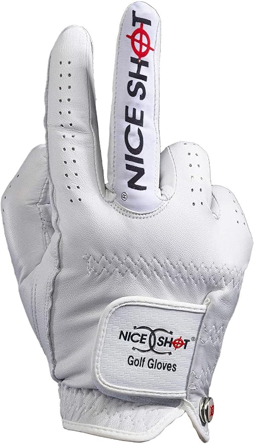 Nice Shot The Bird Men's Golf Glove in Premium White Cabretta Leather by NiceShot