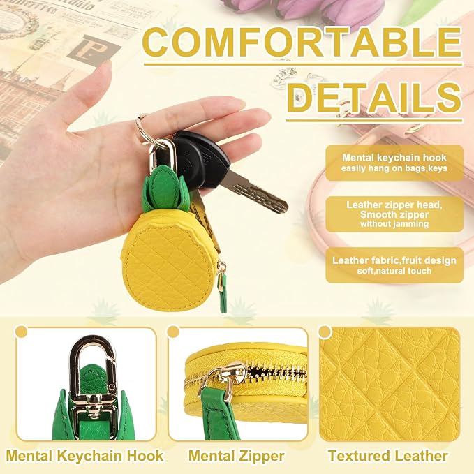 XSUIOY Orange Fruit Coin Purse Keychain Bag Charm, Mini Leather Coin Purse & - Image 3
