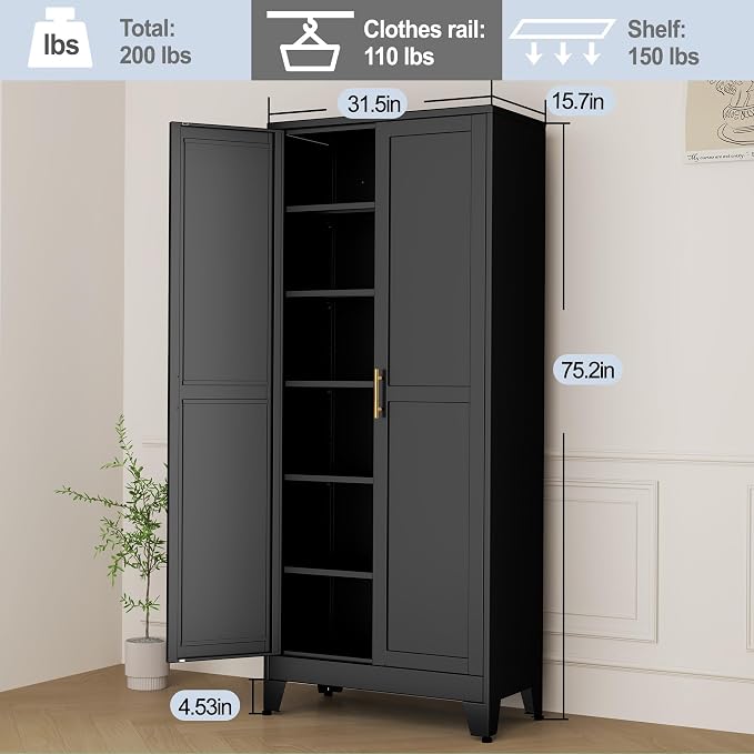 Black Metal Storage Cabinet, Kitchen Pantry Storage Cabinet - Image 3