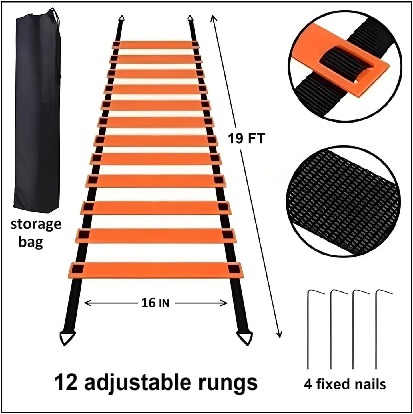 20 Pcs Agility Ladder Set,with 19FT Agility Ladder,Running Parachute,12 Soccer Cones for Basketball Football Soccer Boxing Sport Speed Training,