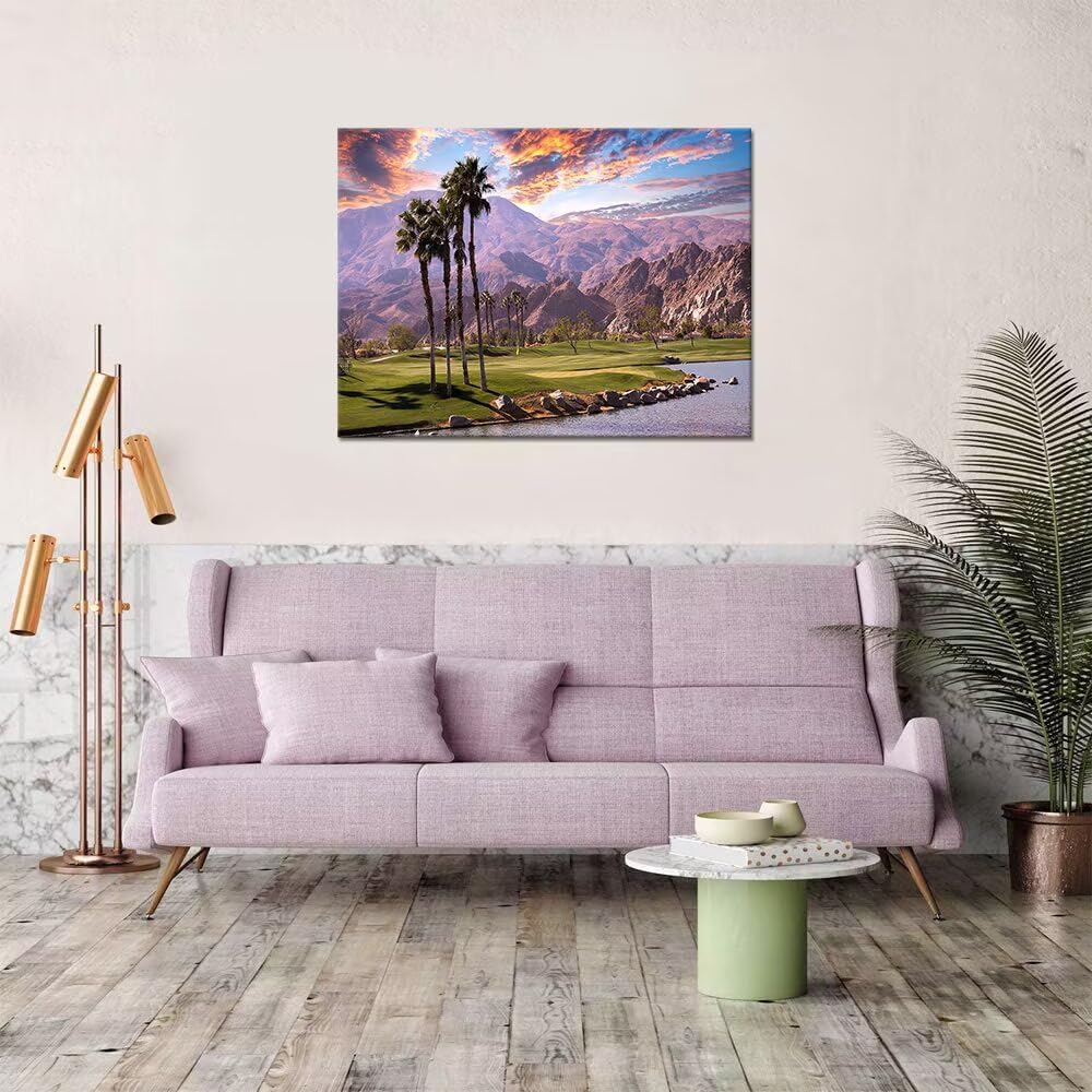 HJY Art USA California Golf Course Wall Art Golf Course Canvas Wall Decor Sunset Landscape Painting Poster for Home Decor Living Room Bedroom Office Club Gym Framed Artwork (12 x 16 inch)