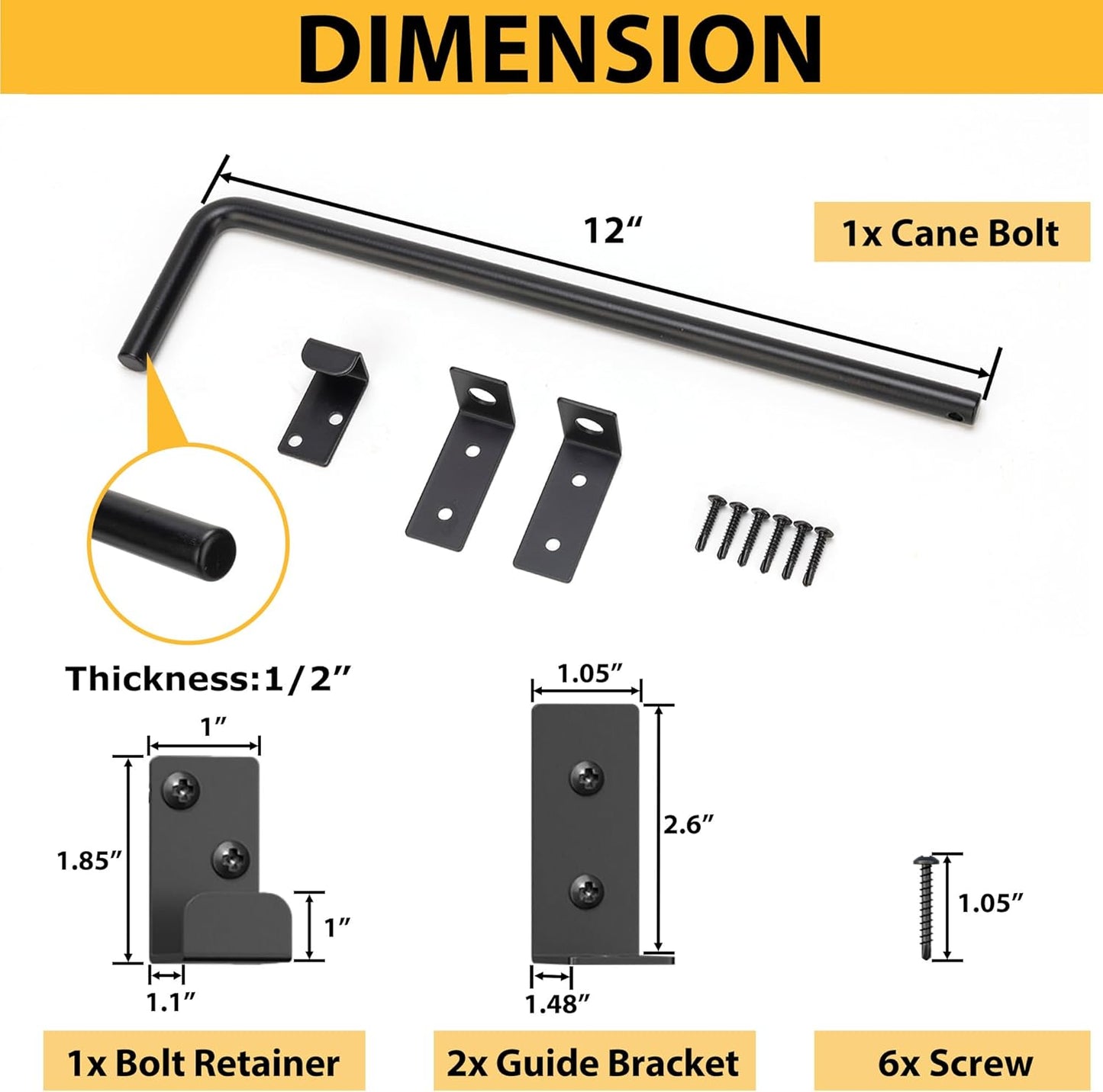 12" Heavy Duty Cane Bolts for Gates with Upgraded Square Hardware Gate Drop Rod with Black Finish for Wood PVC Vinyl Fences Gates, Double Doors-1 Pack