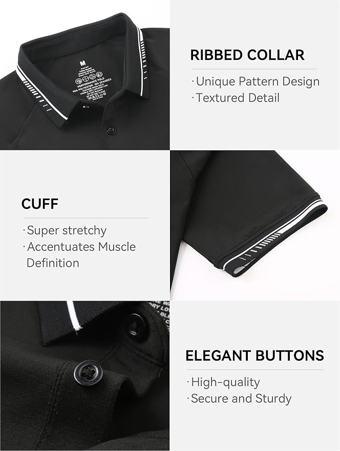 Esabel.C Mens Golf Shirts Short Sleeve Stretch Moisture Wicking Performance Dry - Image 3