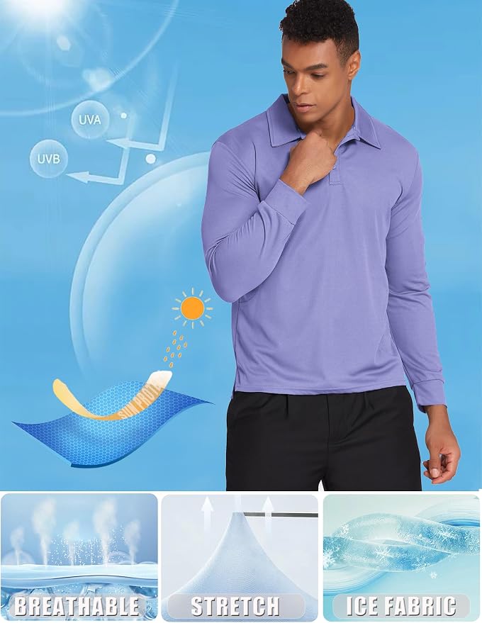 Deyeek Men's Polo Shirts Long Sleeve Golf Polo Shirts - Image 4