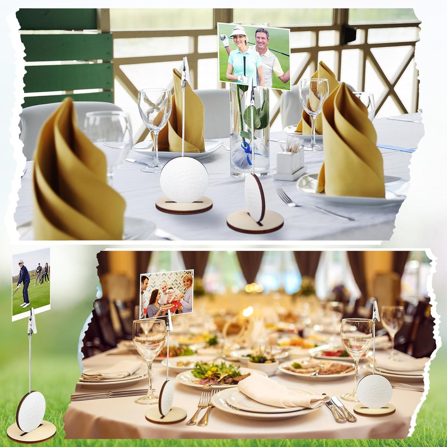 20 Pcs Base Memo Clip Holder Table Number Card Place Holders Stand Note Paper Clip Centerpieces for Table Party Favors Photo Stand Events Decoration(Golf)