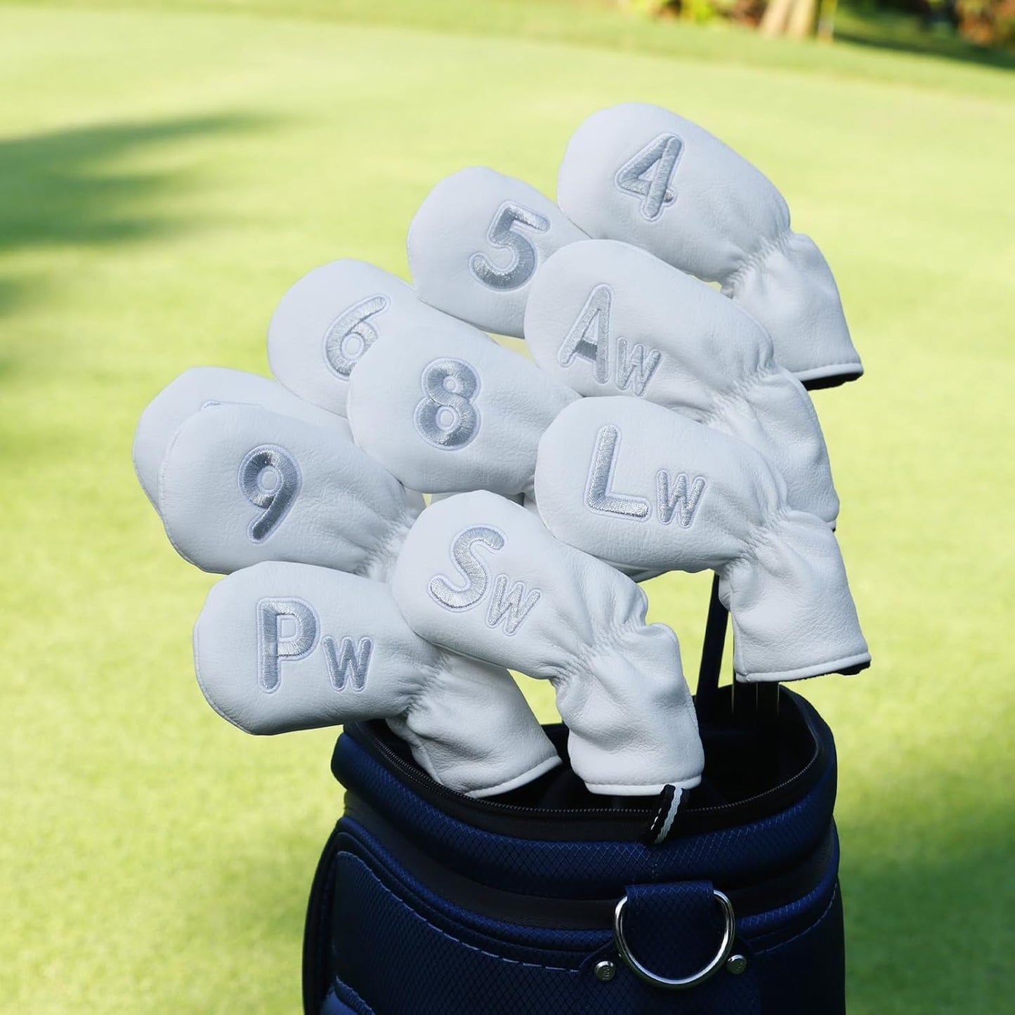 10 Pcs Iron Covers for Golf Clubs, Premium PU Leather Golf Iron Covers with Embroidered Big Numbers, Fits Most Iron Clubs and Hybrid Irons, Easy On and Off