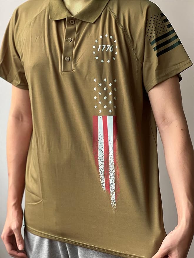HARGLESMAN Men's 1776 Independence Day American Flag Short Sleeve Polo Golft - Image 5