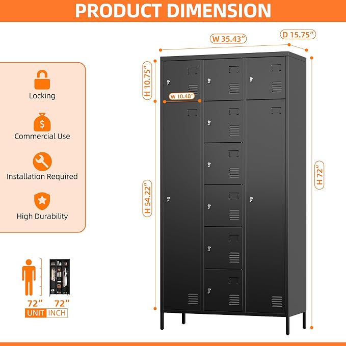 METAN Metal Locker for School Office Gym Bedroom, 10 Doors Steel Storage Locker - Image 3