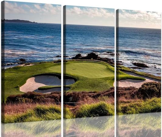 California Coastline Golf Course Wall Art for Living Room Bedroom Bathroom Home Decorations Golf Course Pictures Posters Framed Artwork Canvas Prints Ready to Hang(12''W x 24''H x3)