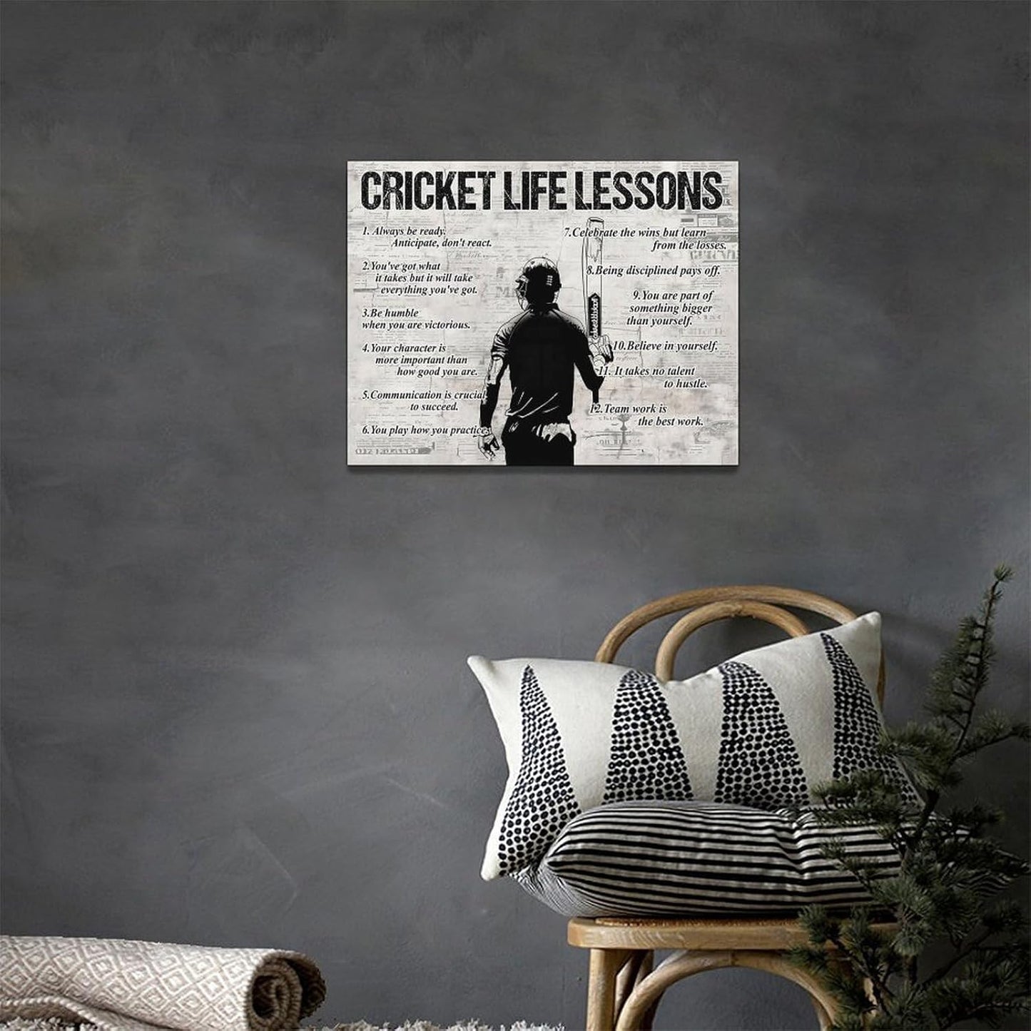 Gyeong Cricket Sports Wall Art Cricket Life Lessons Wall Decor Cricket Sign Retro Poster Boy Men Room Motivational Decorations Canvas Print Painting Artwork for Bedroom Bathroom Living Room 16"x12"