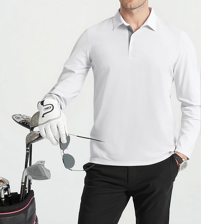 Alex Vando Mens Golf Shirt Moisture Wicking Quick-Dry Solid Long Sleeve Polo - Image 4